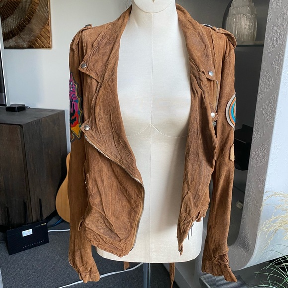 Giorgio Brato Suede Vintage Patches Biker Jacket Agatha NYC festival 60s 70s - Picture 6 of 16